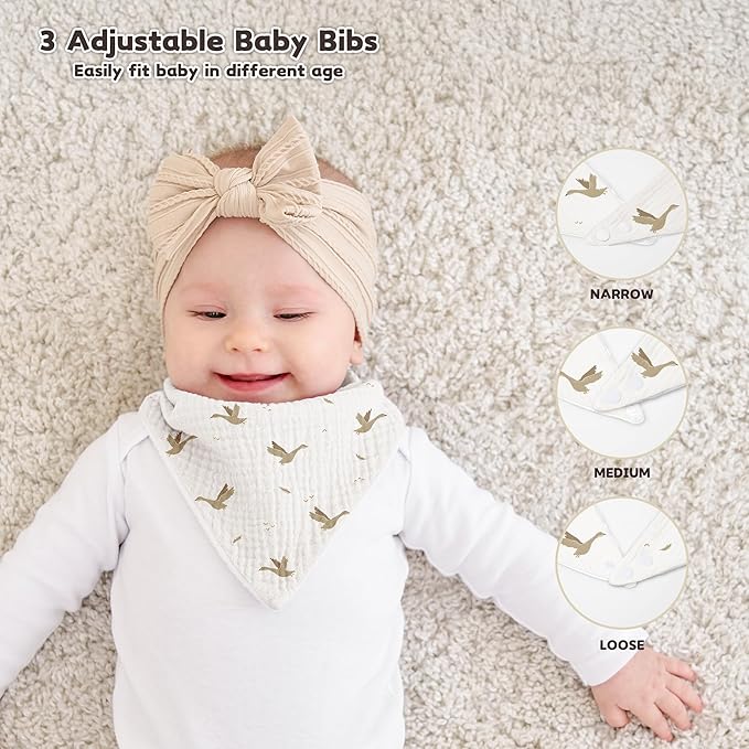 Susurration Muslin Baby Drool Bibs 6Pack Soft Triangular Adjustable Baby Bandana Bibs for Unisex Baby Girls & Boys