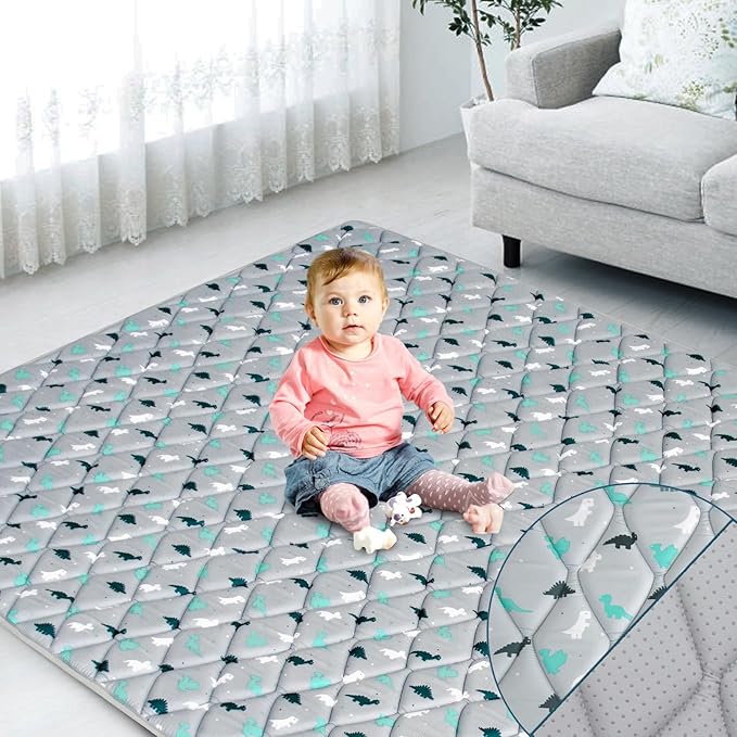 Premium Foam Baby Play Mat 50" X 50", Play Mat for Babies and Toddlers, Baby Floor Play Mat Non Slip, Kids Play Mat for Playpen, Thick One-Piece Crawling Mat, Easy Clean, Grey Dinosaur