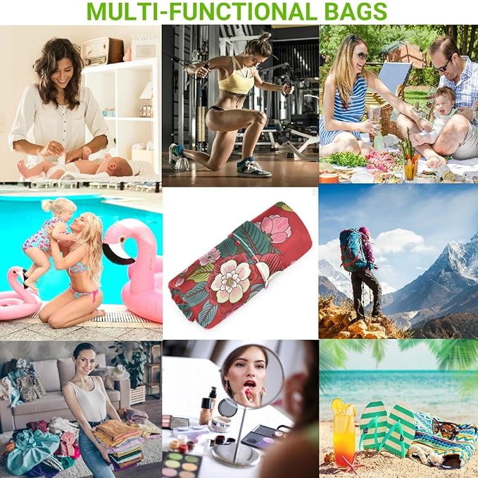 visesunny 2Pcs Wet Bag with Zippered Pockets Retro Style Flower Washable Reusable Roomy for Travel,Beach,Pool,Daycare,Stroller,Diapers,Dirty Gym Clothes, Wet Swimsuits, Toiletries
