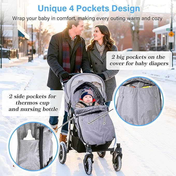 tupi Stroller Footmuff, Universal Warm Bunting Bag for Cold Weather, Stroller Cover for Winter, Waterproof Stroller Blanket for Toddler Girls Boys, Stroller Sleeping Bag, Ideal Gift for Baby Mom