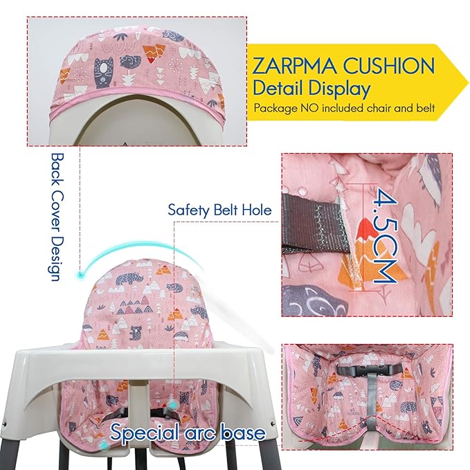 ZARPMA Cotton Seat Covers for IKEA Antilop Highchair,Cotton Surface and Padded,Forest Pattern Foldable Baby Highchair Cover for IKEA Child Chair Cushion (Pink Forest)