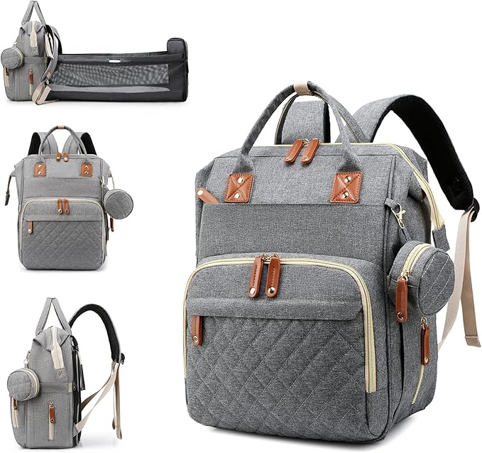 Lamroro Diaper Bag with Changing Station, Waterproof 3 in 1 Baby Diaper Backpack with Foldable Changing Pad, Large Travel Back Pack for Baby Girl Boy, Grey