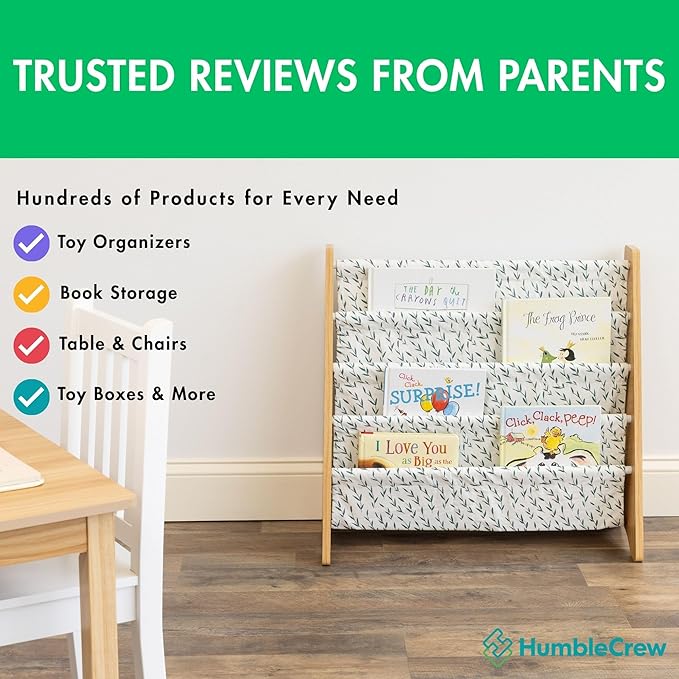 Humble Crew Kids Bookshelf, 4-Tier Front-Facing Book Display Organizer, Montessori Toddler Bookcase for Playroom, Bedroom & Reading Corner, Natural/White/Green