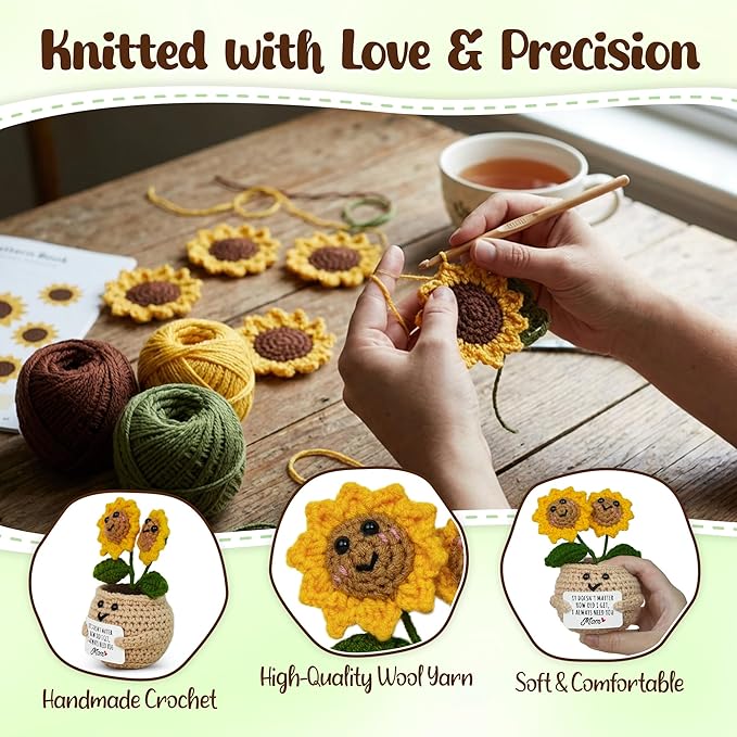 OASSIE Gifts for Mom from Daughter Son - Handmade Positive Sunflower Crochet with Card - Mom Gifts for Mothers Day, Birthday Gift for Mother in Law Mama Grandma, Emotional Support Crochet