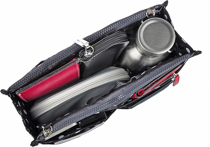 Vercord Updated Purse Handbag Organizer Insert Liner Bag in Bag 13 Pockets Black Dot Large