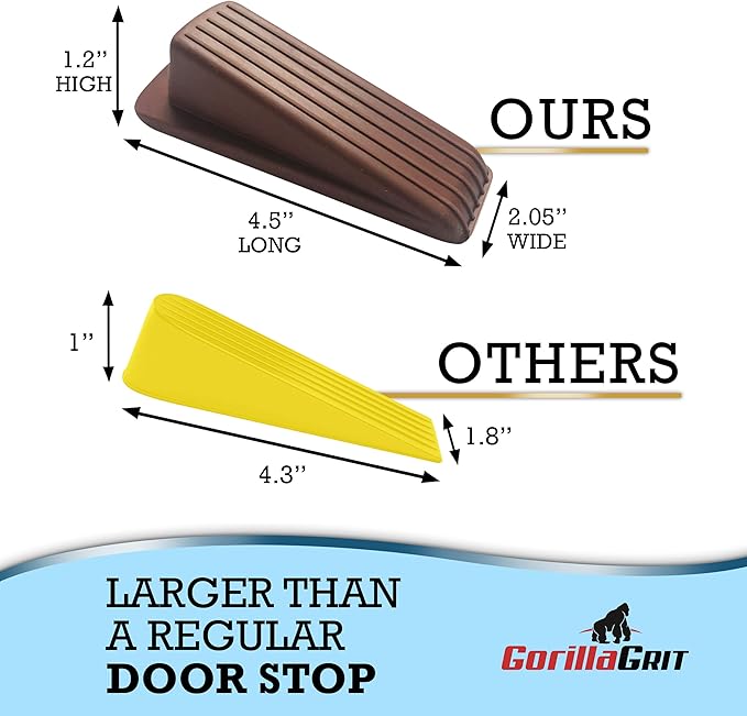 Rubber Door Stoppers - Door Stop Wedge, Large Heavy Duty Flexible Door Holder - Brown 4 Pack - Non Marking Anti Slip Jammer
