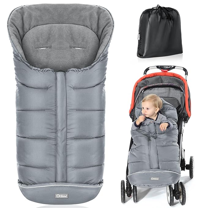 Orzbow Universal Footmuff for Stroller, Winter Warm Baby Stroller Bunting Bag, Waterproof Windproof Warm Polar Fleece Lined for Toddler Stroller Sleeping Bag, Grey