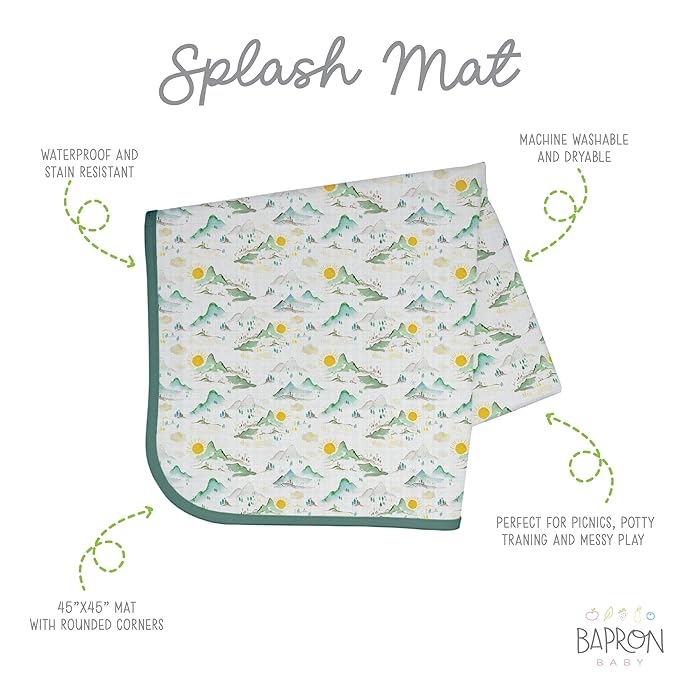 BapronBaby Mountain Mist Splash Mat - Waterproof Catch-All for Under High Chairs, Floors, Tables, Playtime or Arts & Crafts - Machine Washable - 45" x 45”