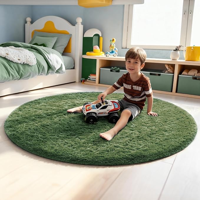 Ophanie Area Rugs for Bedroom Living Room,Color Grayish Green,Size 5',Shape Round