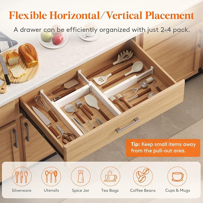 Lifewit 5 Pack Clothes Drawer Dividers 2.36" High, 11"-17" Adjustable Drawer Organizer for Clothing/Makeup, Plastic Expandable Separators in Kitchen/Dresser/Bathroom/Office Organization & Storage