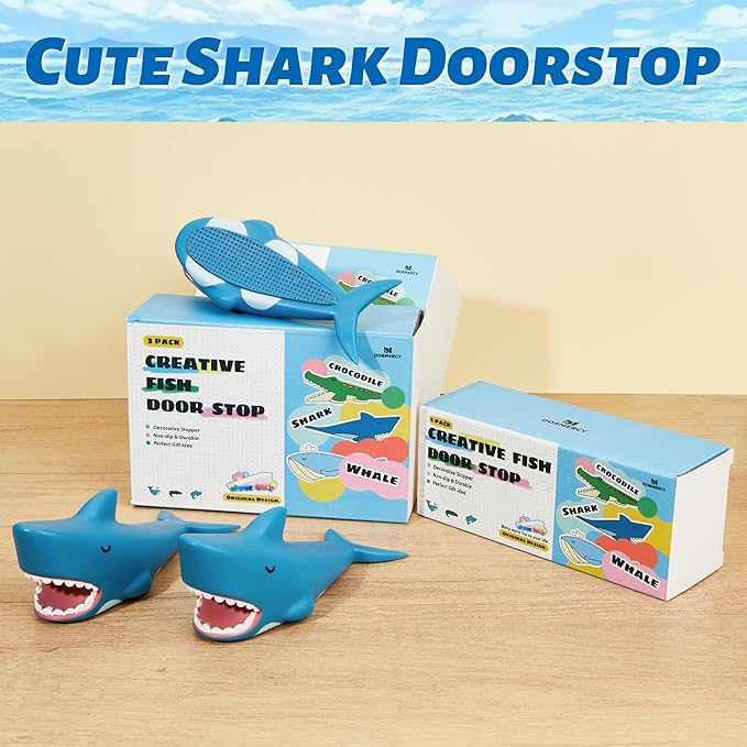 3Pcs Cute Door Stopper, Cartoon Shark Animal Door Stop, Decorative Door Wedge for Home and Office Floor(Patented)