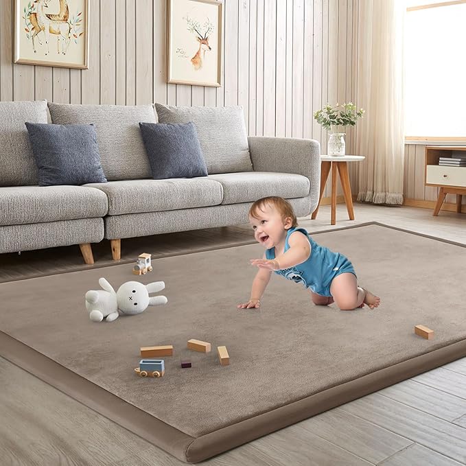 Baby Play Mat for Floor Nursery Rug Muscle Mat Area Rug Playroom Rug 59"x71" Playpen Mat Memory Foam 1.3" Thick Crawling Mat for Babies,Toddlers, Infants, Kids,Camel