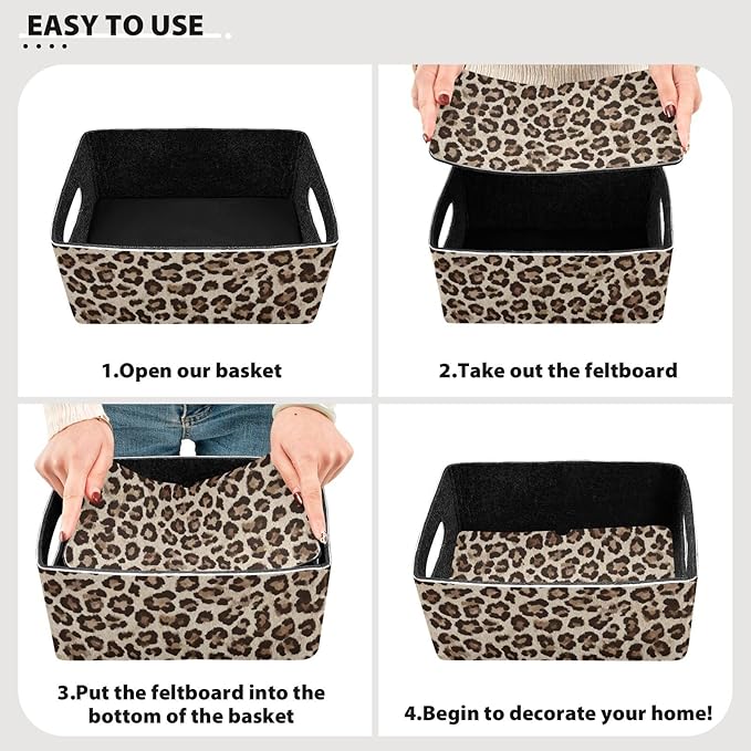 Kcldeci Leopard Print Storage Bins for Organizing 2Pack, Animal Skin Tiger Sturdy Basket Foldable for Shelves Closet Nursery Toy