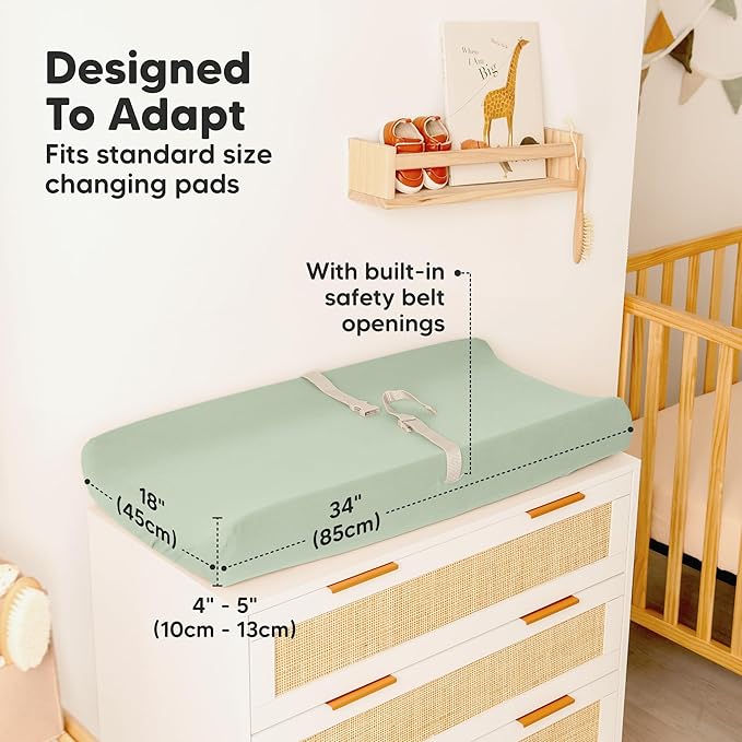 2-Pack Baby Changing Pad Cover for Girl, Boy - 34x18 Soft Viscose Derived from Bamboo Baby Diaper Changing Table Pad Cover Sheets, Neutral, Snug Fit Nursery Diaper Change Sheets (Sage)