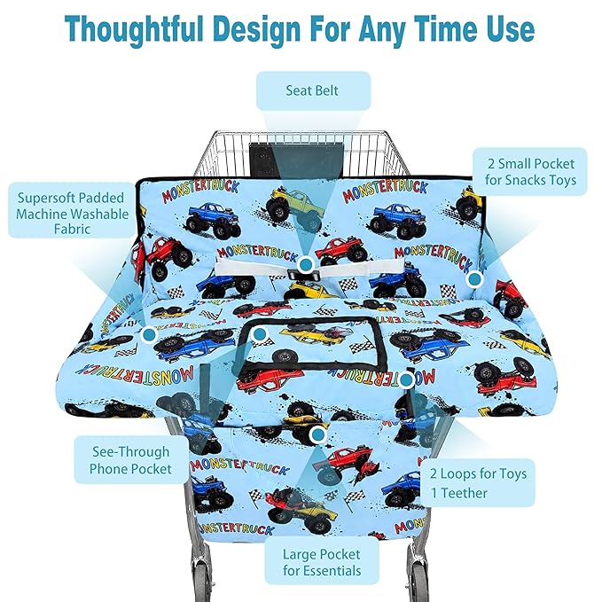 Shopping Cart Cover for Baby,2-in-1 High Chair Cover Soft,Portable, and Machine Washable,Comfortable Cotton Seat Pad with Safety Harness and Portable Cloth Bag,Fits All Supermarkets and Restaurants