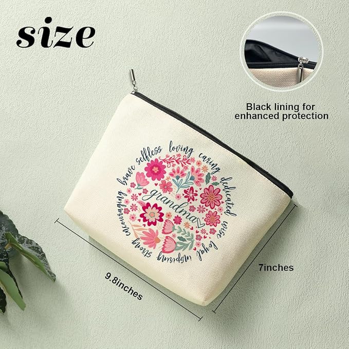 Grandma Gifts Makeup Bag，Funny Grandma Birthday Gifts for Women Grandmother Nana Gigi Mimi Christmas Retirement Mothers Day Cosmetic Bags, Abstract Floral Zipper Pouch Travel Toiletry Bag Organizer
