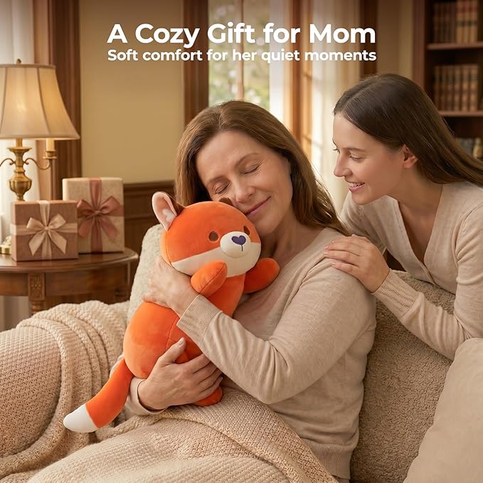 Mewaii Cute Fox Plush Pillow, Kawaii Plushies Red Fox Stuffed Animals, Squishy Plushies, Cuddle Foxes Plush Pillow for Kids & Girls (13 Inch)