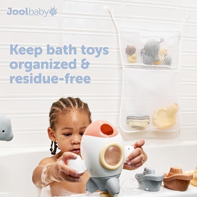 Jool Baby Bath Toy Storage Bag – Mesh Holder for Kids Bathtub Toys – Suctions to Wall, Machine Washable