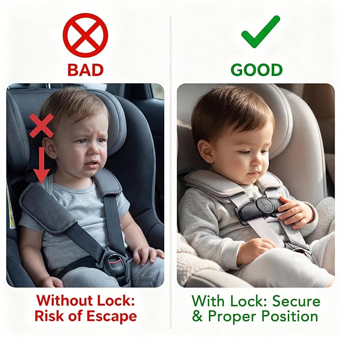 Anti Escape Car Seat Buckle Guard & Chest Harness Clip Lock - Child Safety Buckle Lock for Kids, Toddler, Stroller and Car Seat Belt (Style A, Black 1 Pack)