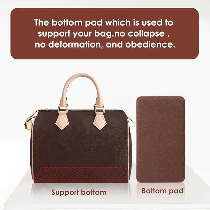 Purse Organizer Insert for Handbags, Fit Speedy 25 Neverfull Felt Tote Insert with Base Shaper Zipper Bag in Bag