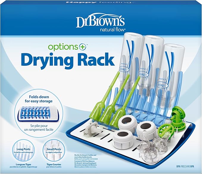 Dr. Brown's Folding Baby Bottle Drying Rack for Easy Storage - Dry Nipples,Pacifiers and Other Baby Essentials,BPA Free,(Pack of 6)