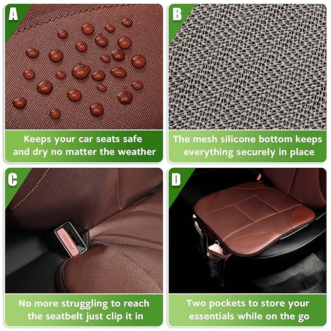 Siivton Car Seat Protector for Kids, Anti-Slip Design, Thick Padding, Prevents Seat Marks, 2 Storage Pockets for Toys & Snacks, Fits Most Cars, Black (Brown, 2 Pack)