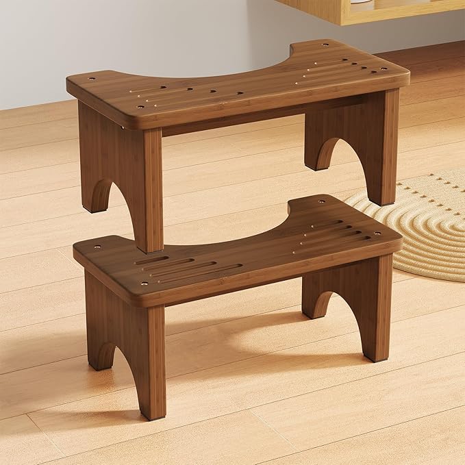 Uaniar 2 Pack Wood Squatting Potty Stool for Adults, Bamboo Toilet Stool Squat Adult, 6.7" Solid Wood Poop Step Stools for Bathroom, Non-Slip Toilet Foot Stools, Brown