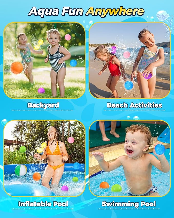 Reusable Water Balloons 12PCS - Summer Water Toys for Pool Beach & Outdoor, Self-Sealing Refillable Water Bombs for Kids Ages 3-14, Magnetic Splash Balls for Kids Fun Games & Activities