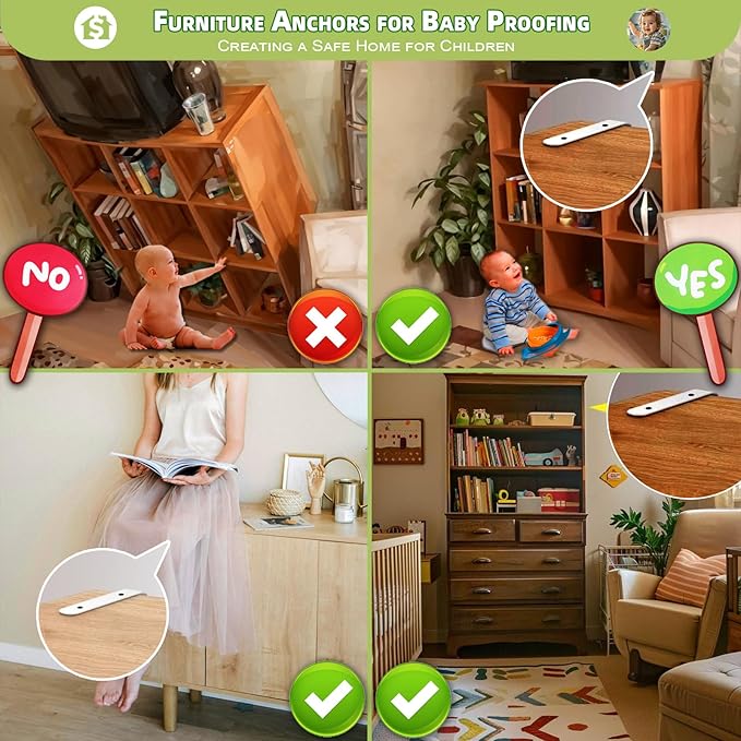 Anti-Tip Furniture Brackets for Baby Proofing – Heavy-Duty Wall Anchors to Secure Dresser, Bookshelf, Cabinet & Shelf (2 Items)