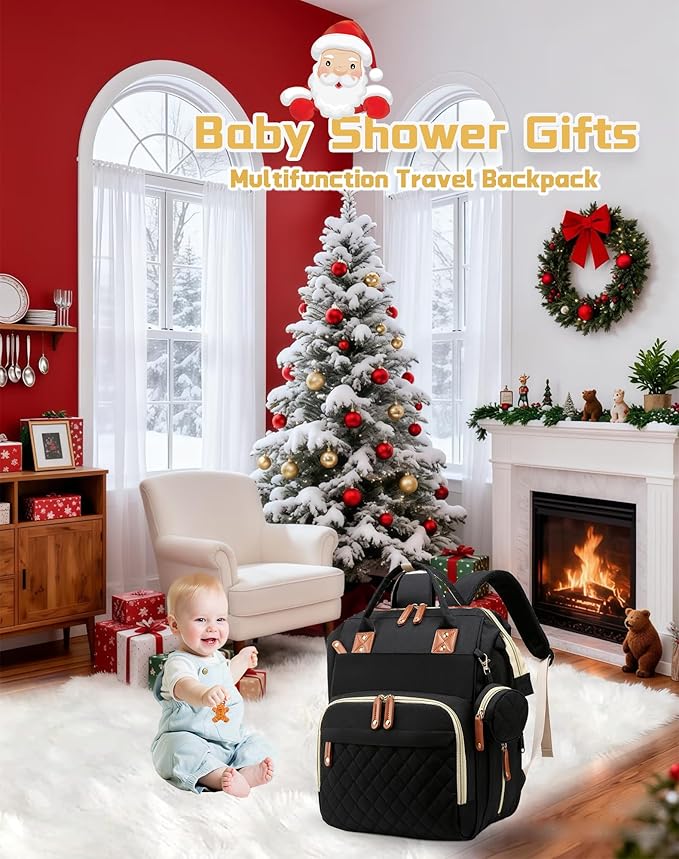 Lamroro Diaper Bag with Changing Station, Waterproof 3 in 1 Baby Diaper Backpack with Foldable Changing Pad, Large Travel Back Pack for Baby Girl Boy, Baby essentials, Black