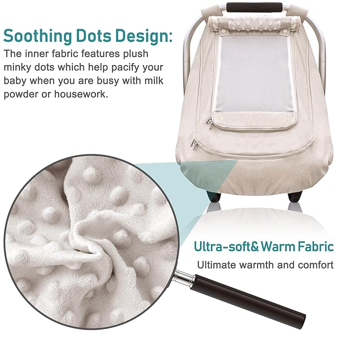 Waterproof Baby Car Seat Cover，YVMVDV Patented Cold Weather Carseat Cover for Babies,Infant Car Seat Cover Canopy for Boy Girls, Keeps Babies Warm and Cozy (Beige)