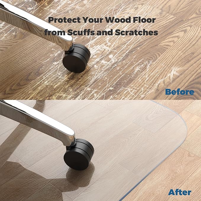 Yecaye Office Chair Mat for Hardwood Floor, Clear Computer Desk Chair Mat, PVC Heavy Duty Floor Protector for Rolling Chairs, 1.7mm Thick Chair Mat (Transparent, 48" x 55" x0.07'')