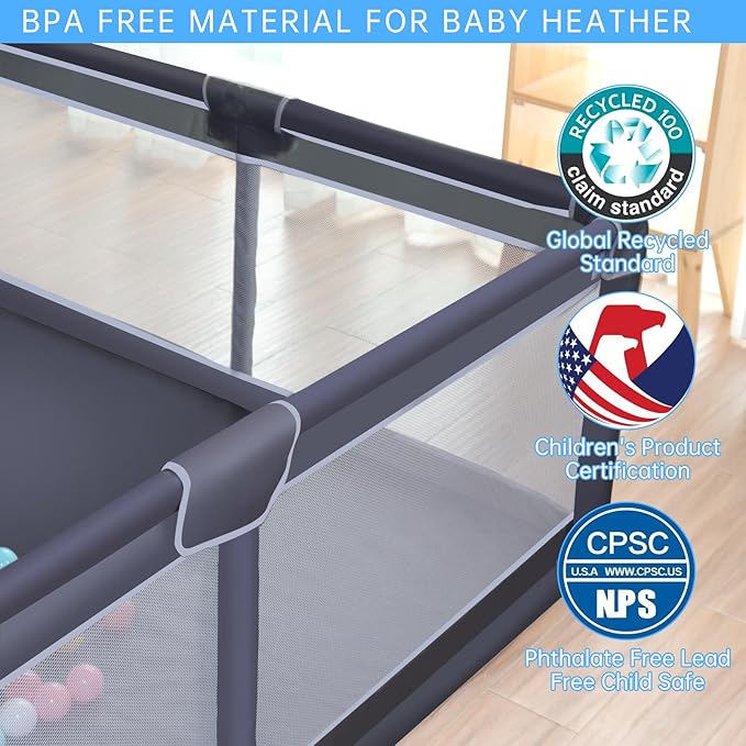 Baby Playpen, 50 x 50 inch Baby Playard, Playpen for Babies and Toddlers, Play Pen for Indoor & Outdoor, with Soft Breathable Mesh,No Gaps Playpens for Babies, Grey