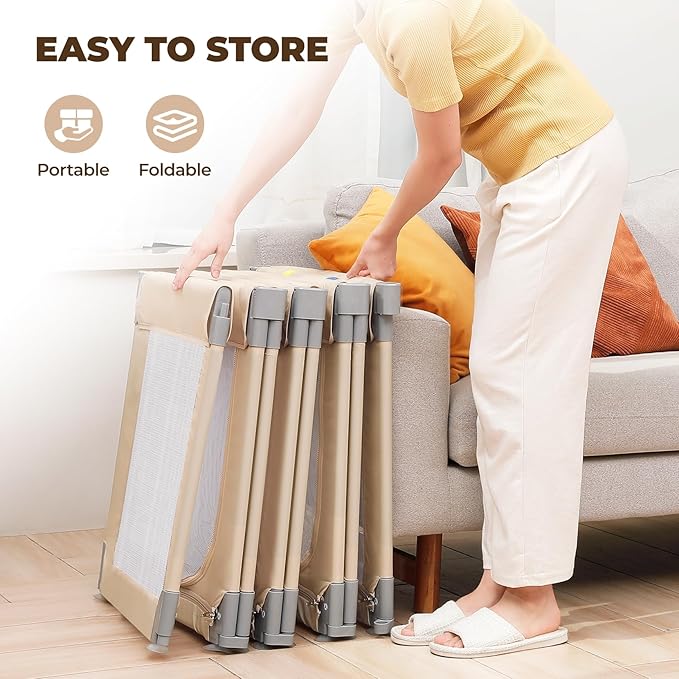 Dripex Small Foldable Baby Playpen, 49"x47" Small Space Play Yard for Travel - Portable Collapsible Play Pen for Babies, Indoor Outdoor Baby Fence, Beige