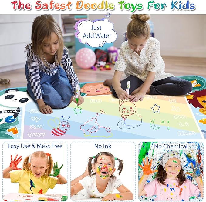 Water Doodle Mat 40 x 32 Inch Kids Water Painting Doodle Drawing Mat Toy Writing Mess Free Coloring Extra Large Magic Educational Toys for Boys Girls Age 4 5 6 7 8 Year Old Christmas Birthday Present