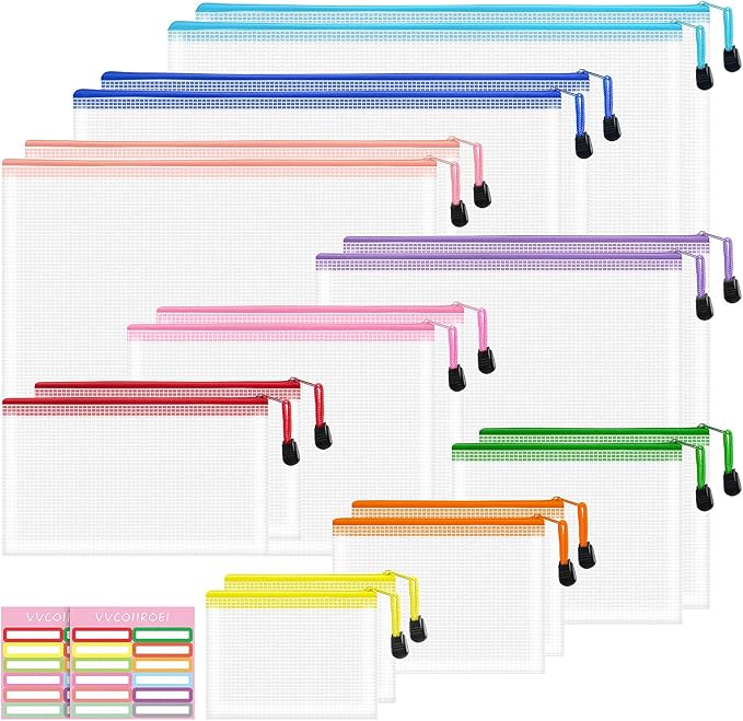 VVCOIIROEI 18pcs Mesh Zipper Pouch Bags, 9 Sizes Zipper Pouch, Mesh Bags With Zipper, Plastic Zipper Pouches, 9 Colors Zipper Pouches for Organizing, Board Game Storage, Travel, School Office organize