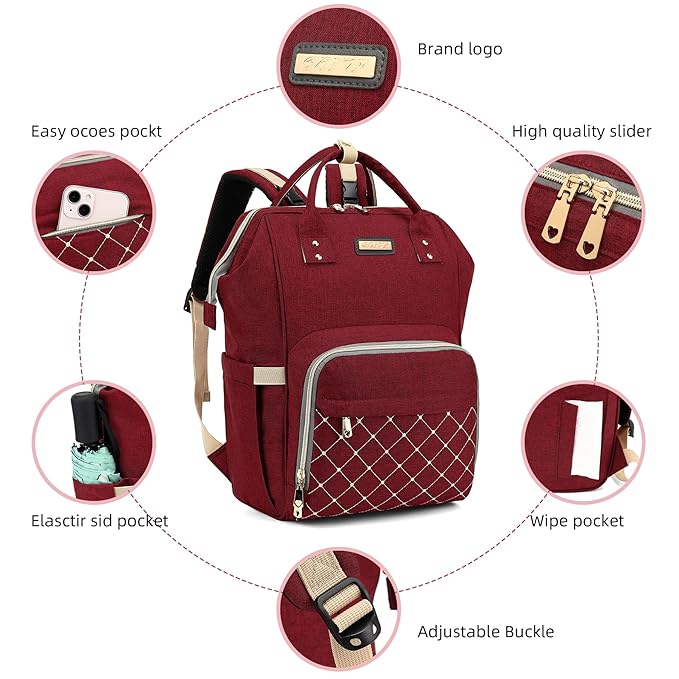 GAIVP Diaper Bag Backpack, Diaper Bags for Baby Girls Boys, Baby Bags for Moms Dads, Nappy Changing Bag with Insulated Pockets,Multi-functional Waterproof Backpack with Stroller straps-Red