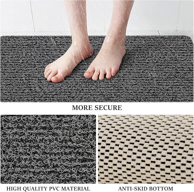 LuxStep Shower Mat Bathtub Mat,24x32 inch, Non-Slip Bath Mat with Drain, Quick Drying PVC Loofah Bathmat for Tub,Shower,Bathroom (Phthalate Free,Black)