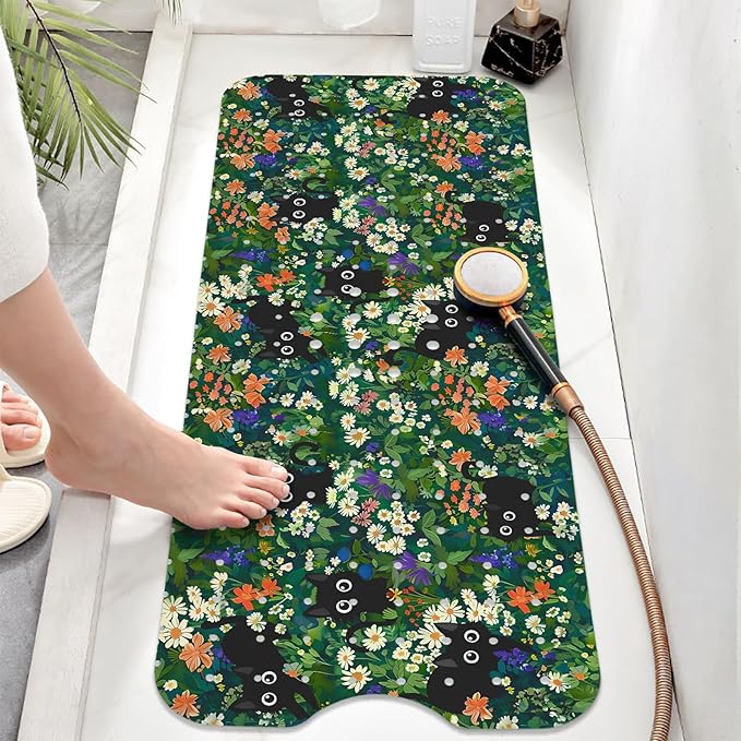 Non Slip Bathtub Mat,Cat Bath Mat for Tub, Extra Long Bathtub Mat Shower Mat with Suction Cups and Drain Holes for Elderly Kids Toddler Baby 40 X 16 Inch