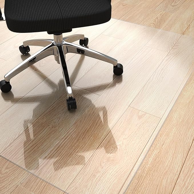 Yecaye Office Chair Mat for Hardwood Floor, Clear Computer Desk Chair Mat, PVC Heavy Duty Floor Protector for Rolling Chairs, 1.7mm Thick Chair Mat (Transparent, 48" x 55" x0.07'')