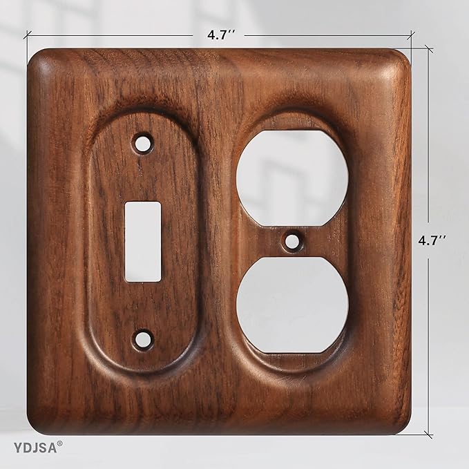 2-Pack Combo Toggle/Duplex Light Switch Cover Plate, Solid North American Walnut Plug Plate and Single Toggle Wall Plates for Rustic & Contemporary Interiors