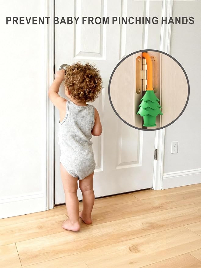 YOFENZO Christmas Tree Hanging Silicone Door Pinch Guard and Anti Door Slam Stopper,Child Safety Finger Pinch Guard,Baby Proofing Doors to Keep Door Open Stop Door from Slamming(4 PCS, Colorful)