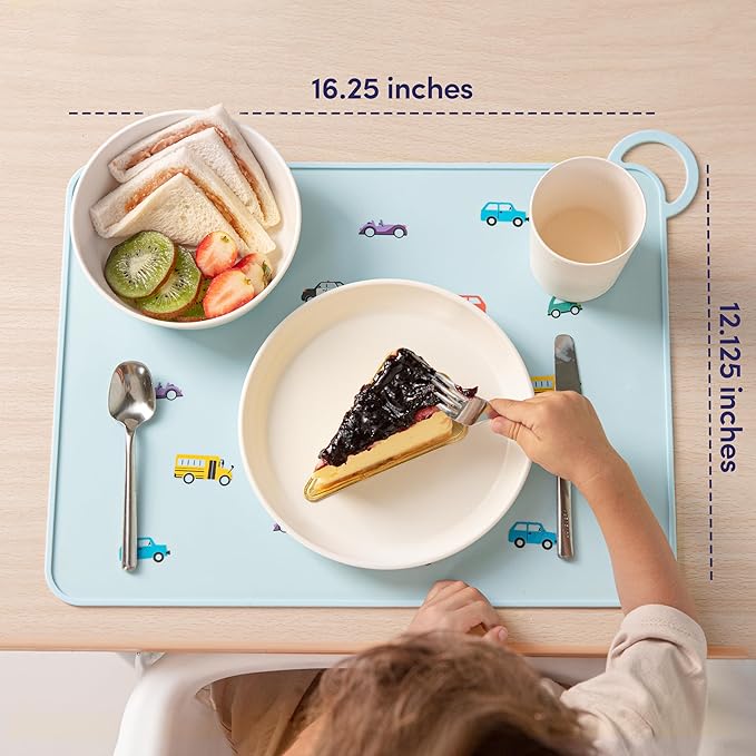 Silicone Placemats for Dining Table - Non-Slip Grip, Ridged Edges, Car Design