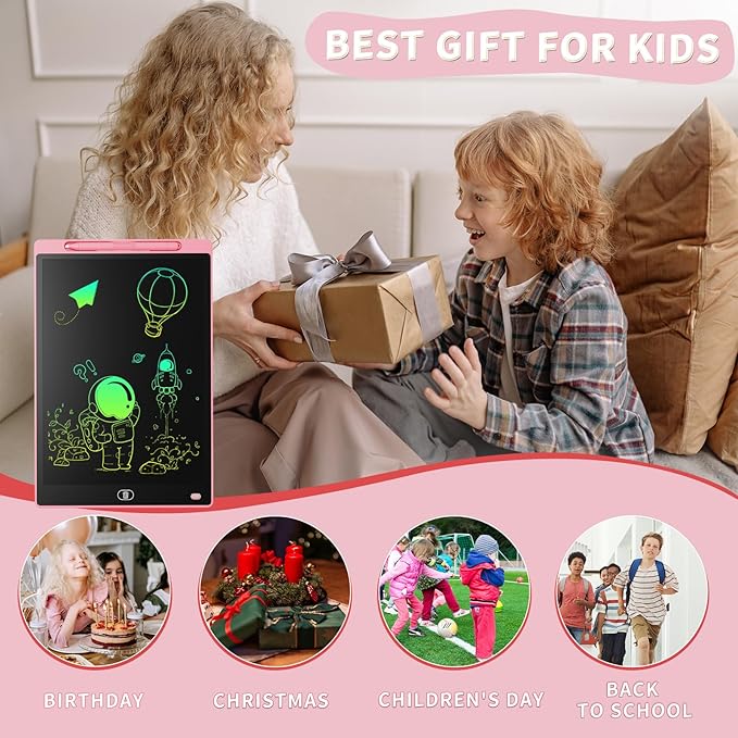 [2 Pack] Genialba LCD Writing Tablet 10-Inch Colorful Doodle Board, Toddler Learning Educational Toys Gifts for 3-8 Years Old Girls and Boys, Electronic Drawing Pad for Kids (Pink&Blue)