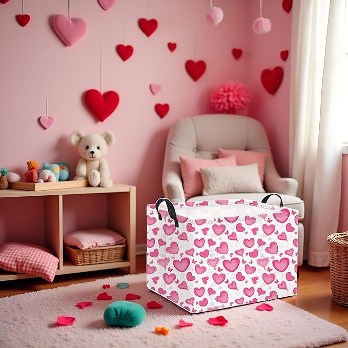 TIBAOLOVER Rectangular Valentines Basket for Women Girls Storage Bin Organizer Box Shelf Room Decor(Butterfly Heart)