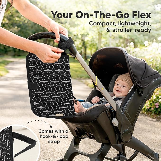 KeaBabies Portable Changing Pad for Baby, Travel – 26 x 21 Wipeable, Waterproof, Foldable Baby Diaper Changing Mat for Diaper Bag, Caddy, Car, Bed, Newborn, Compact Changer Mat Station (Black Geo)