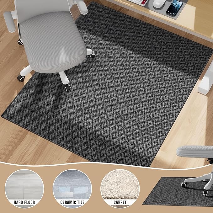 KMAT Office Chair Mat, 45x53in Heavy Duty Hardwood/Tile Floor Protector, Floor Mat Computer Desk Mat for Rolling Chairs, Work, Study, Office, Black