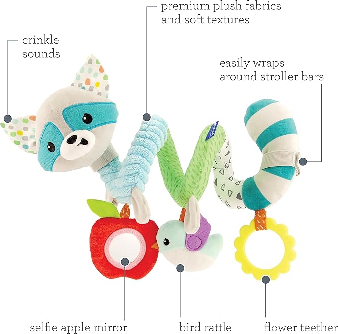 Infantino Spiral Activity Toy - Textured Play Activity Toy for Sensory Exploration and Engagement, Ages 0 and Up, Blue Raccoon