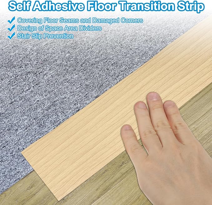 PATIKIL Self Adhesive Floor Transition Strip 3 in x 6.6 Ft, Vinyl Laminate Floor Flat Divider for Joining Floor Gaps Doorways Carpet Cover Floor Tiles Oak
