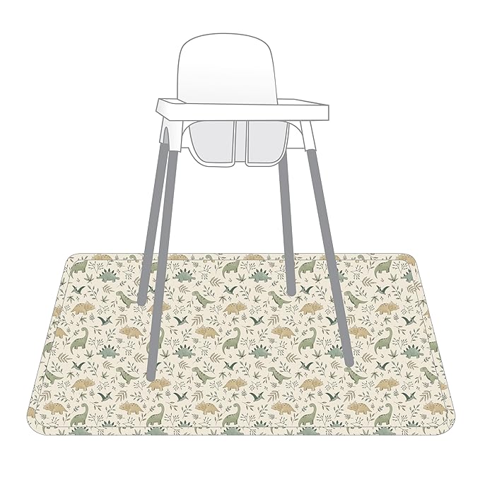 BapronBaby Foliage Dinos Splash Mat - Waterproof Catch-All for Under High Chairs, Floors, Tables, Playtime or Arts & Crafts - Machine Washable - 45" x 45”